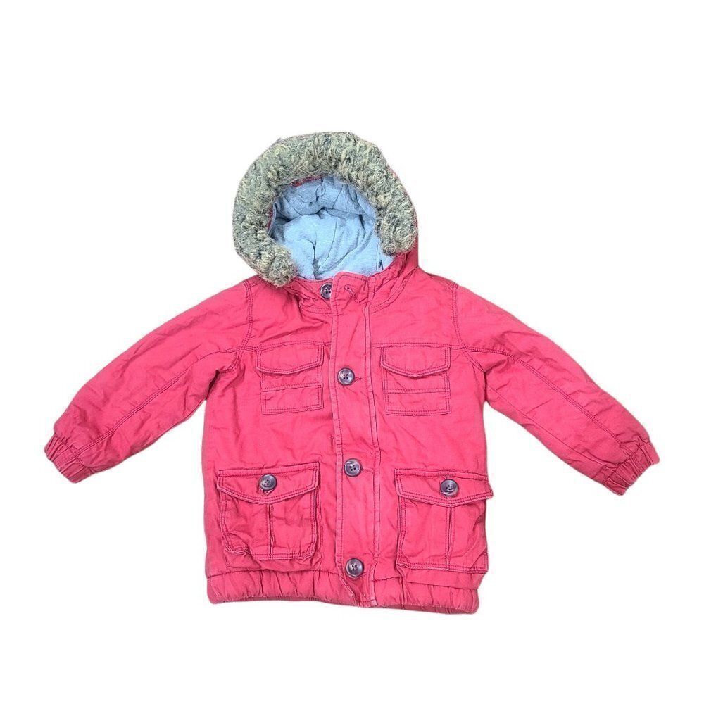 47/$25 Old Navy Unisex Red Utility Puffer With Faux Fur Hood